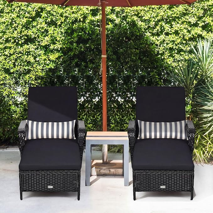 COSTWAY PE Rattan Chaise Lounge Chair, 6 Gear Adjustable Recliner - Image 2