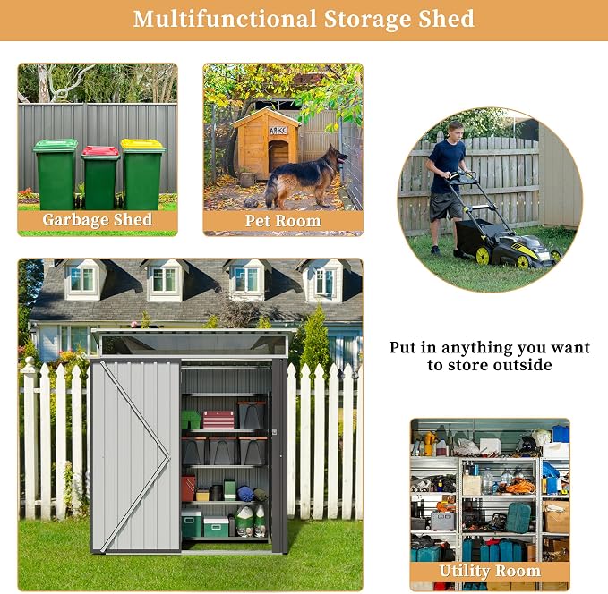 Vongrasig 5 x 3 x 6 FT Outdoor Storage Shed Clearance, Metal Garden Shed - Image 7