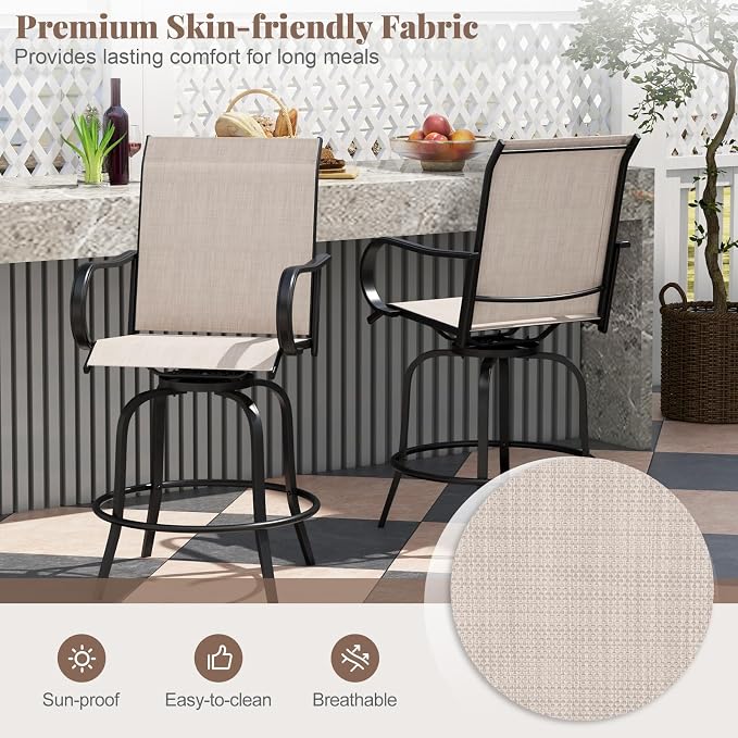 Giantex Set of 2 Swivel Outdoor Bar Stools, All-Weather Bar Height Patio Chairs - Image 7