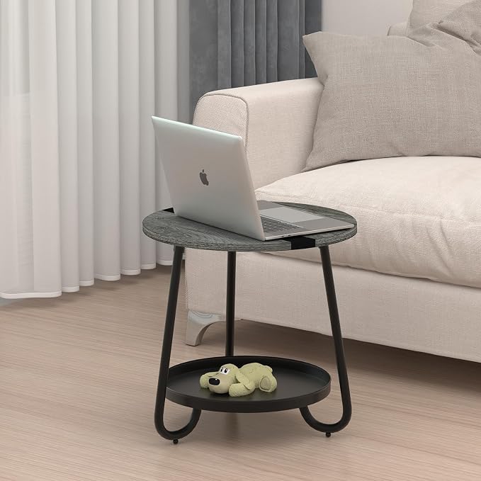 2 Tier Coffee Table in Living Room, Industrial Style Round Coffee Table - Image 5