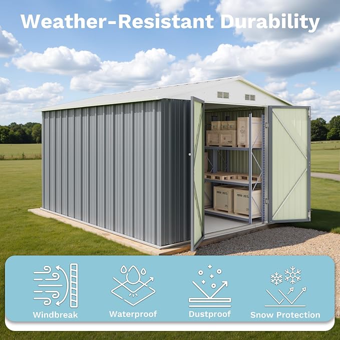 Greesum 8×10FT Outdoor Storage Shed, Metal Patio Storaged Sheds - Image 5