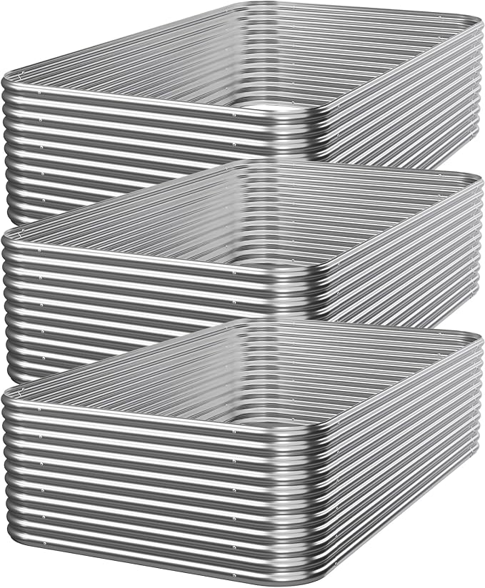 3 PCS Tall 4x2ft Galvanized Raised Garden Bed Outdoor, Metal Garden Bed by Mostmahes