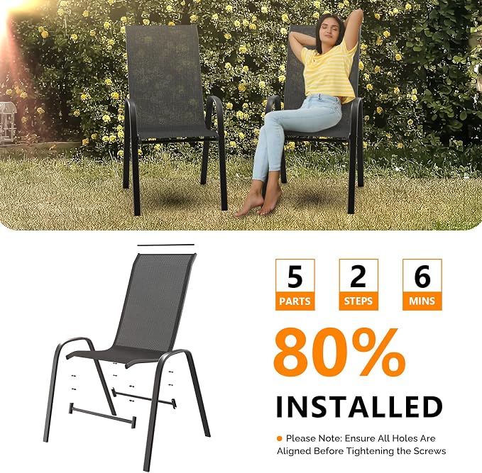 VINGLI Patio Chairs Set of 8 – Stackable Outdoor Dining Chairs - Image 8