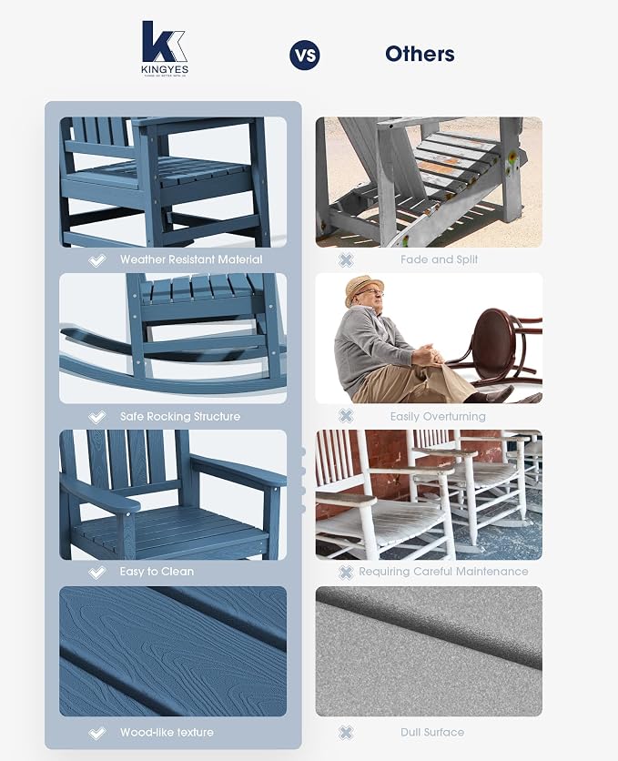 KINGYES Oversized Outdoor Rocking Chair Set of 4, High Density Polyethylene - Image 6