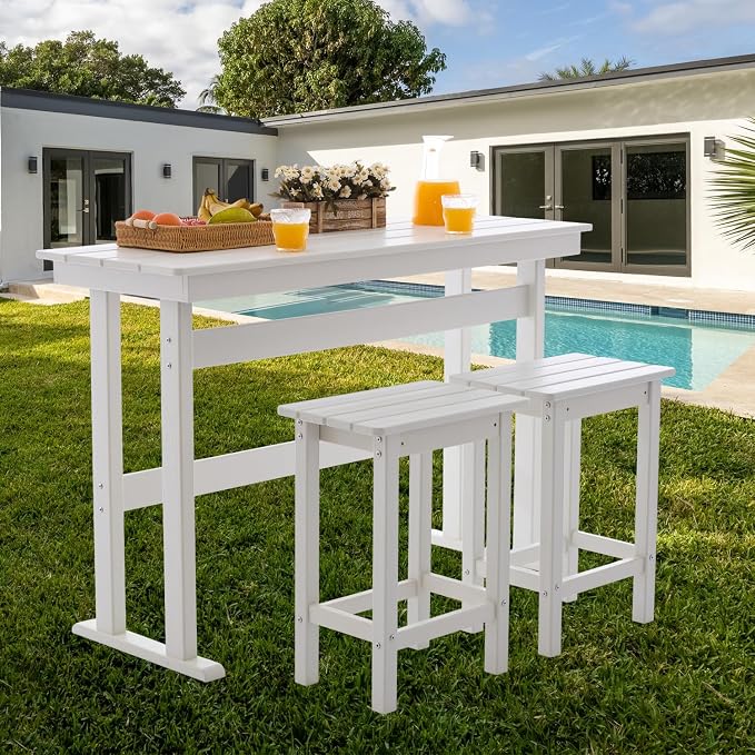 3 Pcs HDPE Outdoor Bar Set of 2 Includes Bar Height Table and Chairs, Patio Bar - Image 6