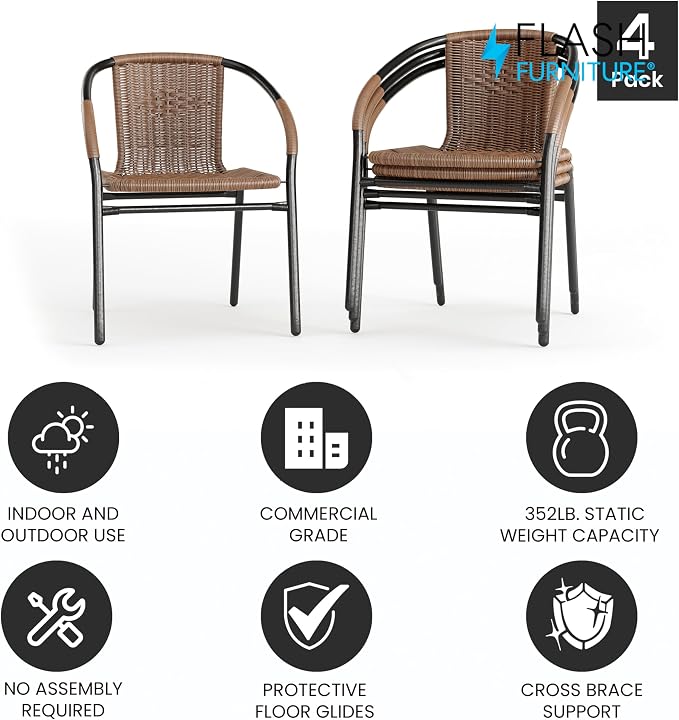 Flash Furniture Lila Modern Rattan Indoor/Outdoor Stackable Dining Chairs - Image 4