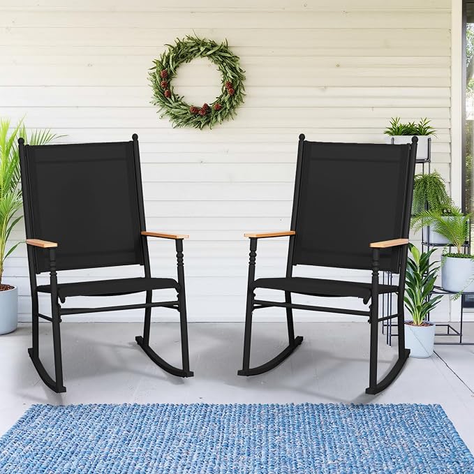 Shintenchi Outdoor Rocking Chairs Set of 2, Upgraded High Back Patio Rocking - Image 7