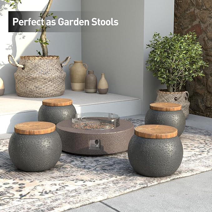 SUNBURY Outdoor Side Table Set of 2, Patio Decorative Garden Stool Wooden-Look - Image 4