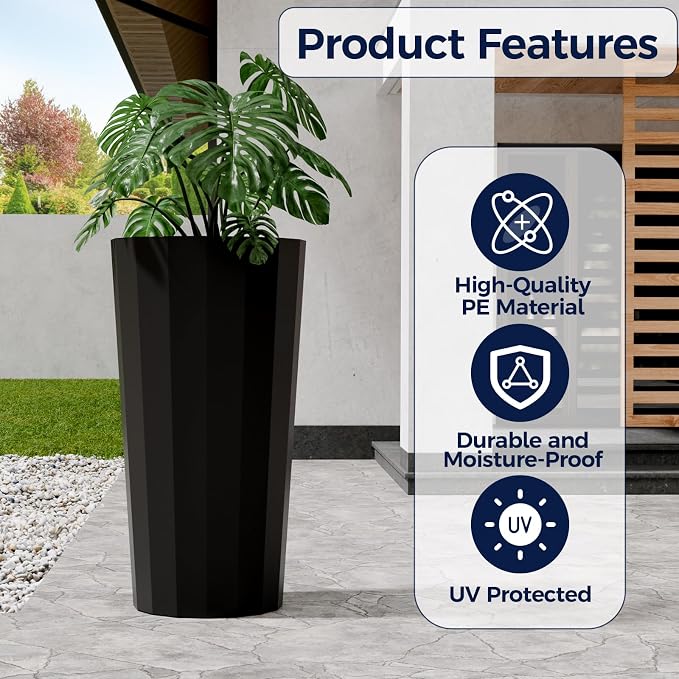 23.6" Tall Outdoor Planters Set of 2, Large Planters - Image 4