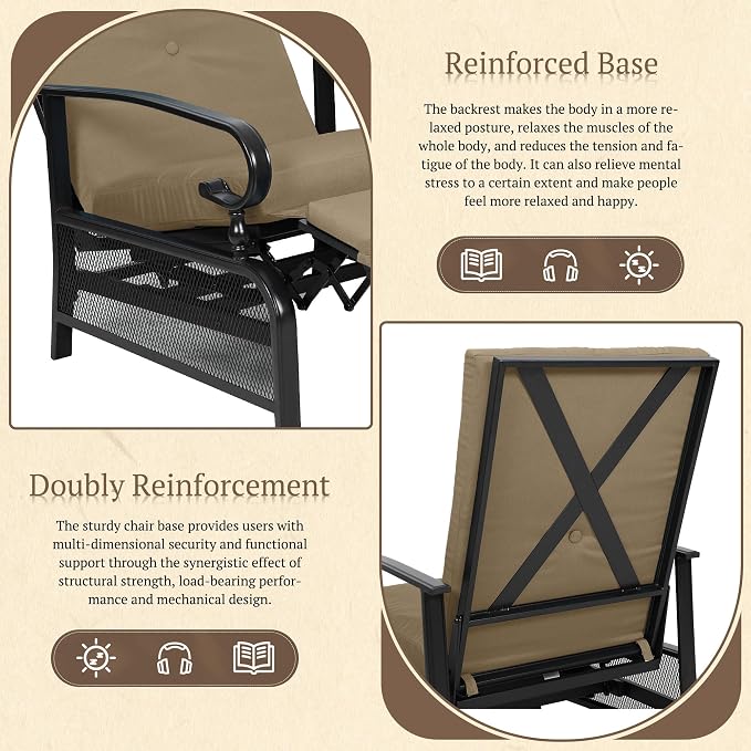 Oakcloud Adjustable Outdoor Lounge Chair Metal Patio Relaxing Recliner Chair Set - Image 5
