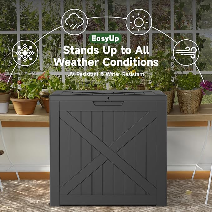 EasyUp 32 Gallon Outdoor Storage Box, Resin Waterproof UV-Resistant Deck Box - Image 4
