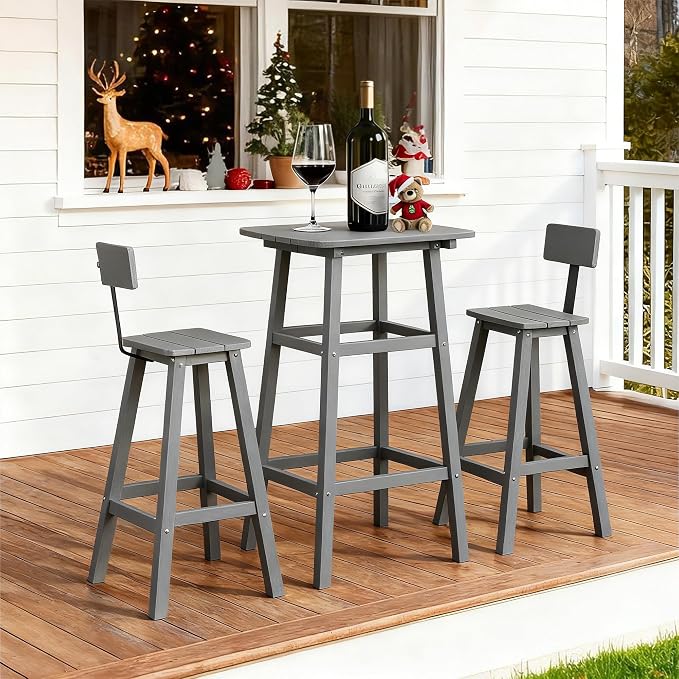 3-Piece Outdoor Counter Height Bar Table Set, HDPE Weather Resistant - Image 8