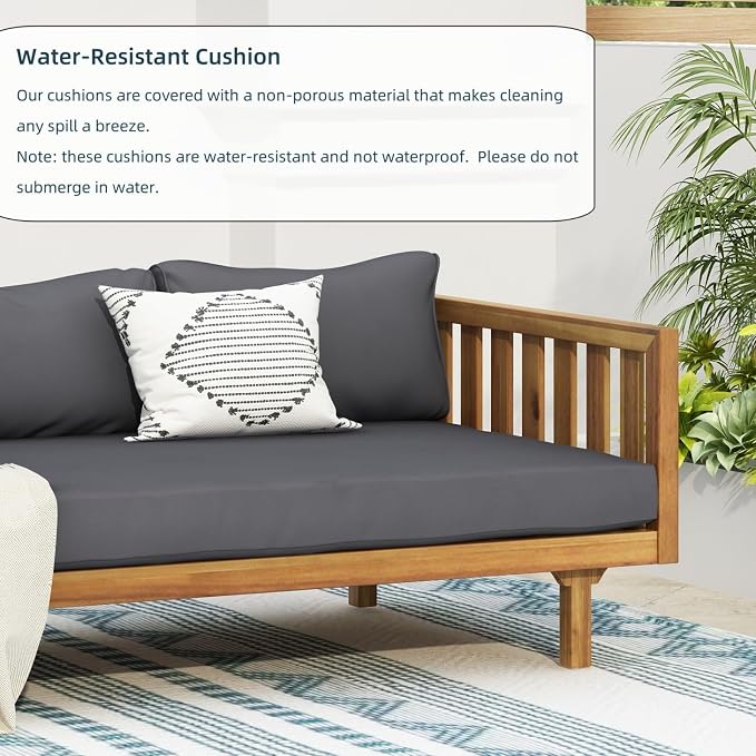 Merax Solid Acacia Wood Couch Chaise Lounge Chair Indoor, 3 Seater Daybed Sofa - Image 7