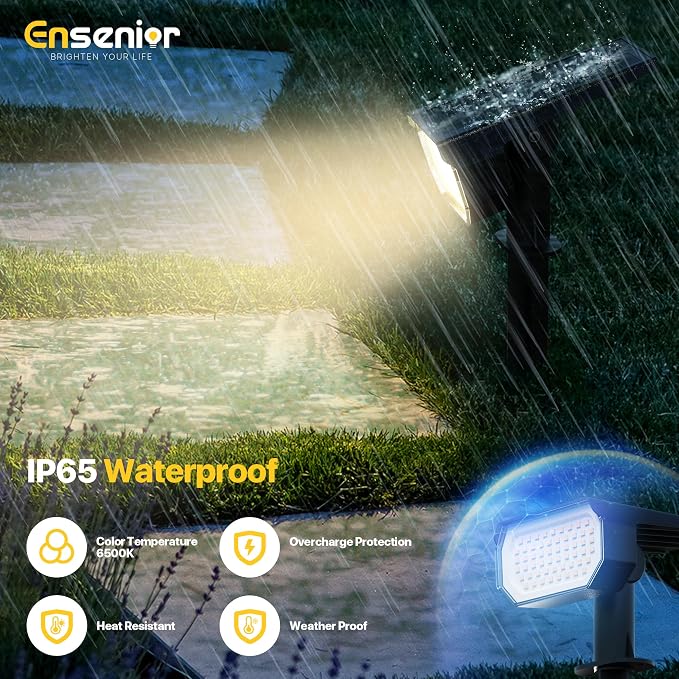 Ensenior Solar Spotlights Outdoor, 56 LEDs Brightness Adjustable 6500K LED - Image 4