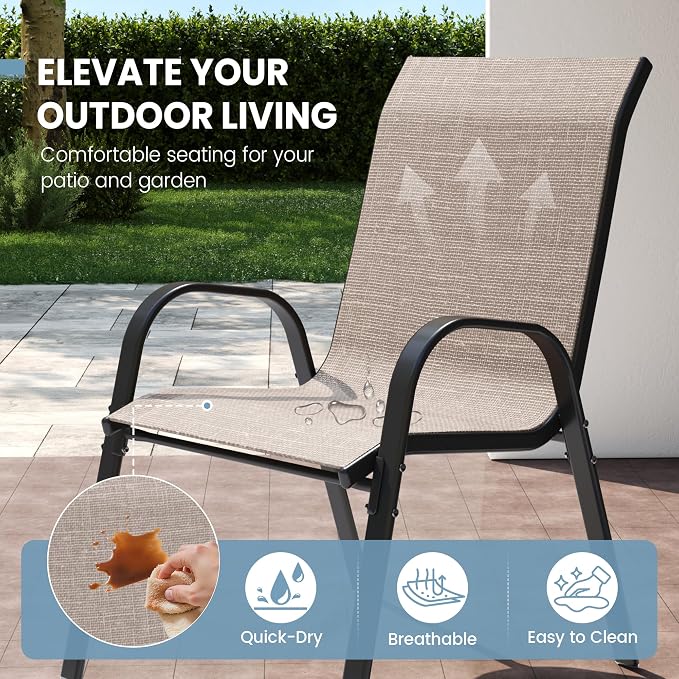 Patio Dining Chairs Set of 8, Outdoor High Stacking Chairs，Breathable Seat - Image 4