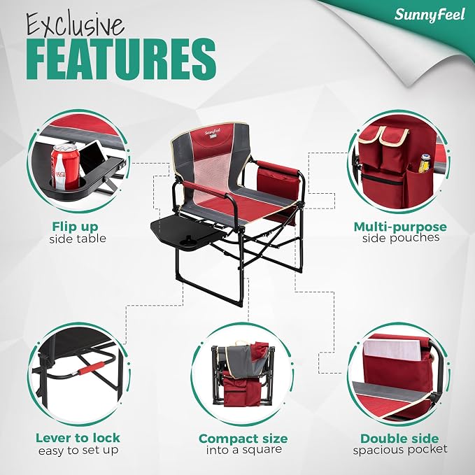 SUNNYFEEL Camping Directors Chair, Heavy Duty, Oversized Portable Folding Chair - Image 7