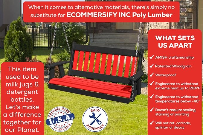 Poly Lumber Wood 4FT Mission Porch Swing Amish Craftsmandship Made in USA HDPE - Image 3