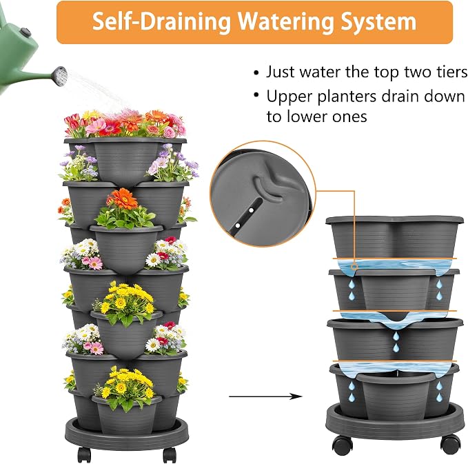 VECELO 7 Tier Vertical Garden Planter, Self Watering Stackable Planters - Image 3