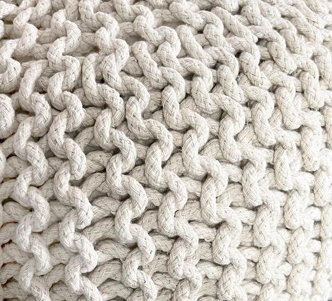 FRELISH DECOR Round Pouf Ottoman Hand Knitted 100% Cotton Pouf Foot Stool - Image 10