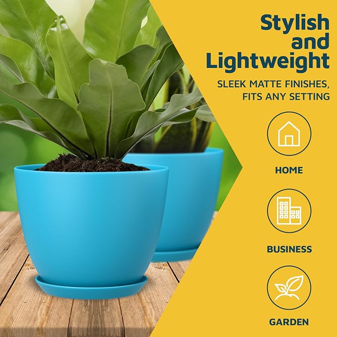 Blue Plant Pots with Drainage Holes & Saucers 15 Pack, Indoor & Outdoor - Image 3
