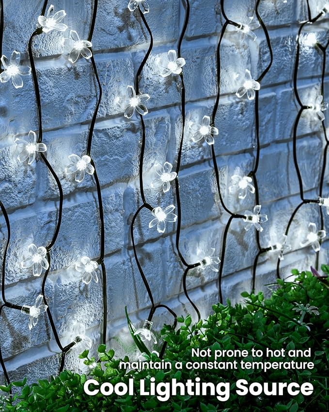 Brightown 2 Pack Total 52FT 120 LED Solar String Lights Flower Outdoor - Image 7