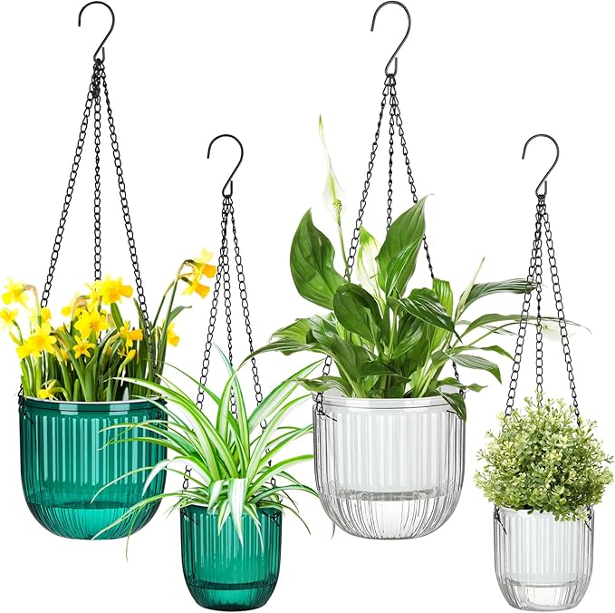 Maxcheck 4 Pcs Self Watering Hanging Planters Indoor Gift 6.5'' 4.5'' Hanging by Maxcheck