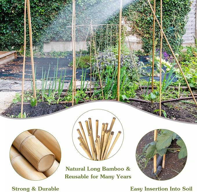 Plant Stakes 3FT, Natural Bamboo Stakes, HAINANSTRY 25Pcs Sturdy Bamboo Garden - Image 3