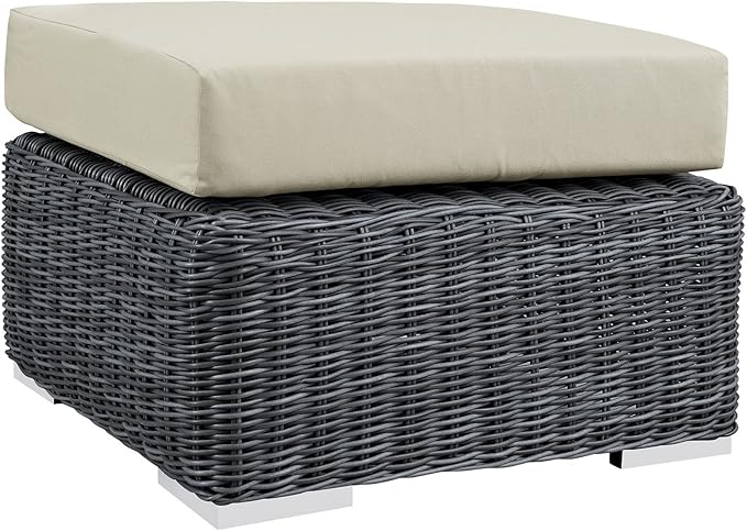 Modway Summon Wicker Rattan Outdoor Patio Sunbrella Square Ottoman in Canvas by Modway