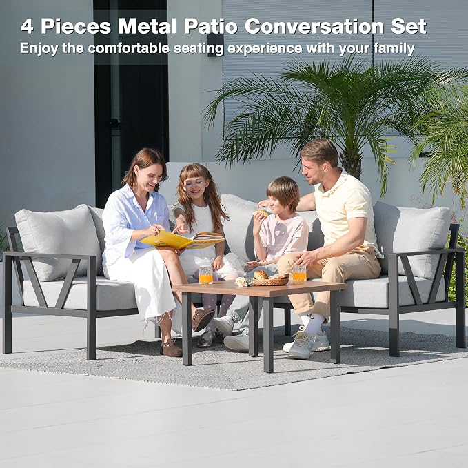 Outdoor Furniture Set, 6 Pieces Outdoor Couch Sectional, L Shaped Metal Patio - Image 2