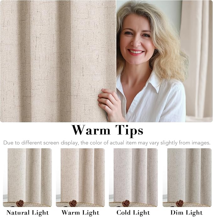 H.VERSAILTEX Primitive Linen Curtains 100% Blackout Curtain Drapes Burlap - Image 5