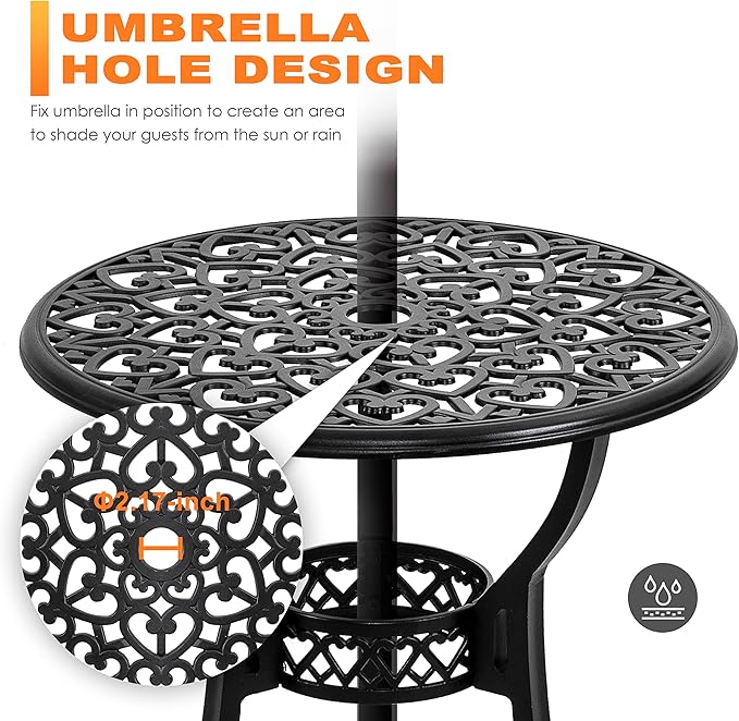 NUU GARDEN 3-Piece Outdoor Bistro Set, Round 24 Inch Cast Aluminum Bistro Table - Image 9