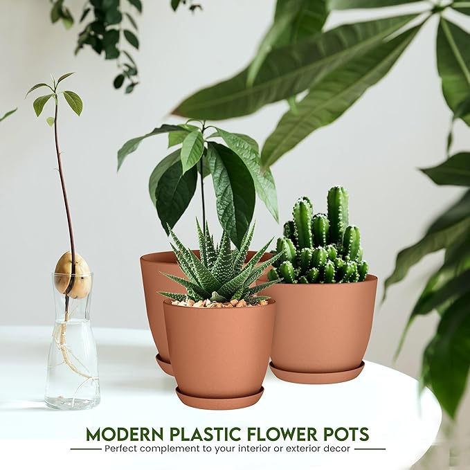 Utopia Home - Plastic Terracotta Pots - 7/6.6/6/5.3/4.8 Inches Flower Pots - Image 2