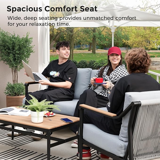 4 Pieces Outdoor Sofa Conversation Set, 4 Seats Couch Set - Image 2