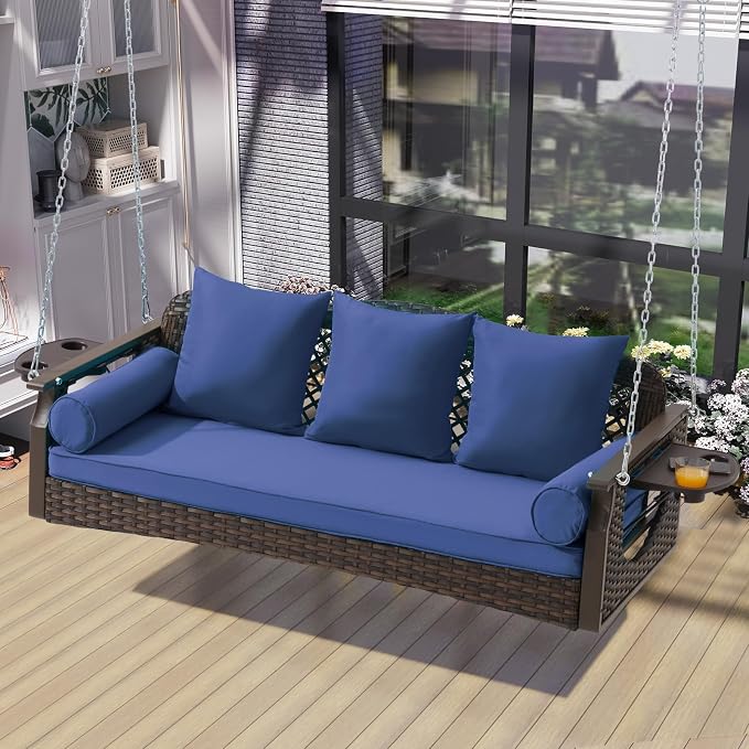 3 Seat Porch Swing, Wicker Patio Swing - Image 6