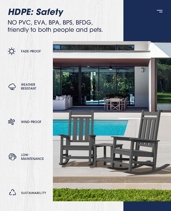 KINGYES Oversized Outdoor Rocking Chair Set of 2, All-Weather Patio Rocking - Image 7