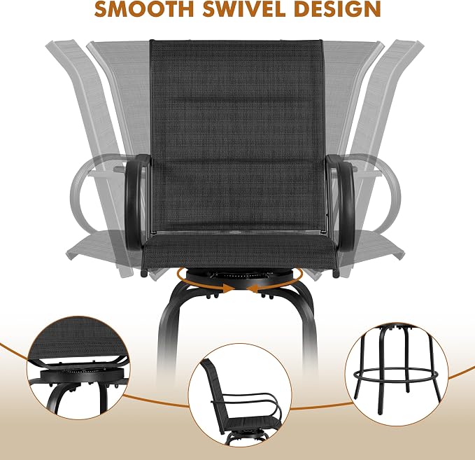 Yaheetech 4 Piece Patio Swivel Bar Stools, Texteline Outdoor Chairs - Image 5