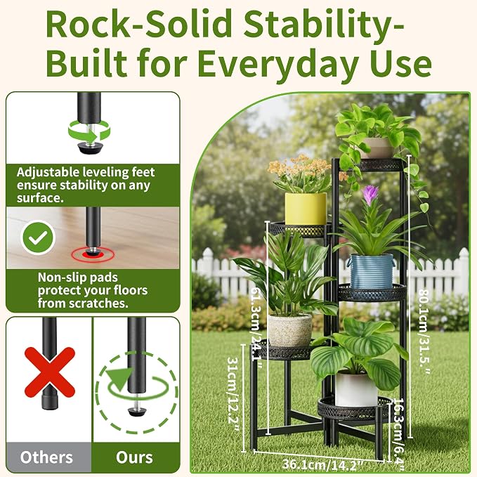 Plant Stand Indoor Outdoor, 5 Tier Corner Metal Flower Display Holder Shelf - Image 3
