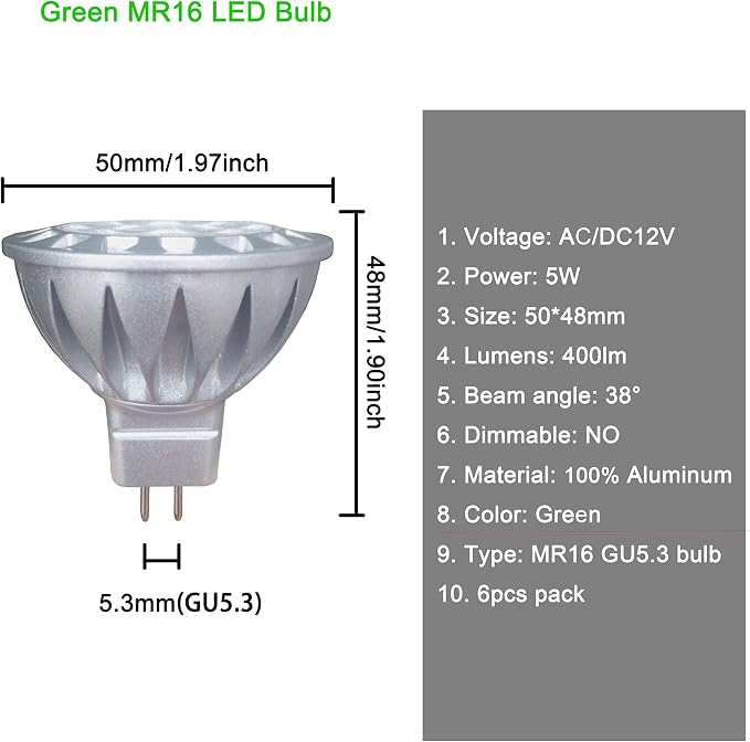 ALIDE MR16 Green Led Bulbs 5W 12V, Replace 20W 35W 50W Halogen, Low Voltage - Image 2