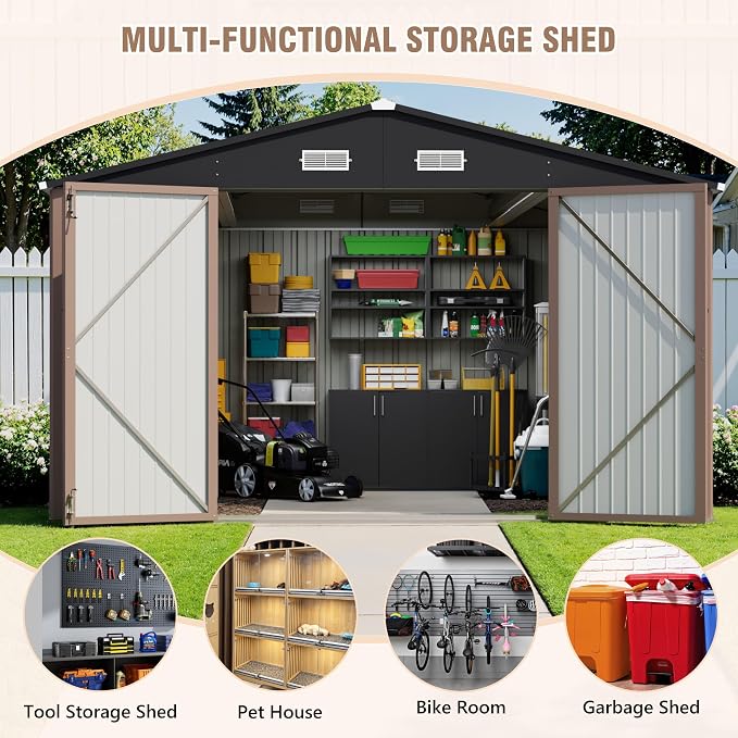 Greesum 10×14 FT Outdoor Storage Shed, Metal Storaged Sheds Without Floor - Image 4