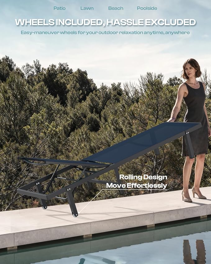 Aluminum Outdoor Lounge Chairs Set of 2, Pool Lounge Chairs - Image 4