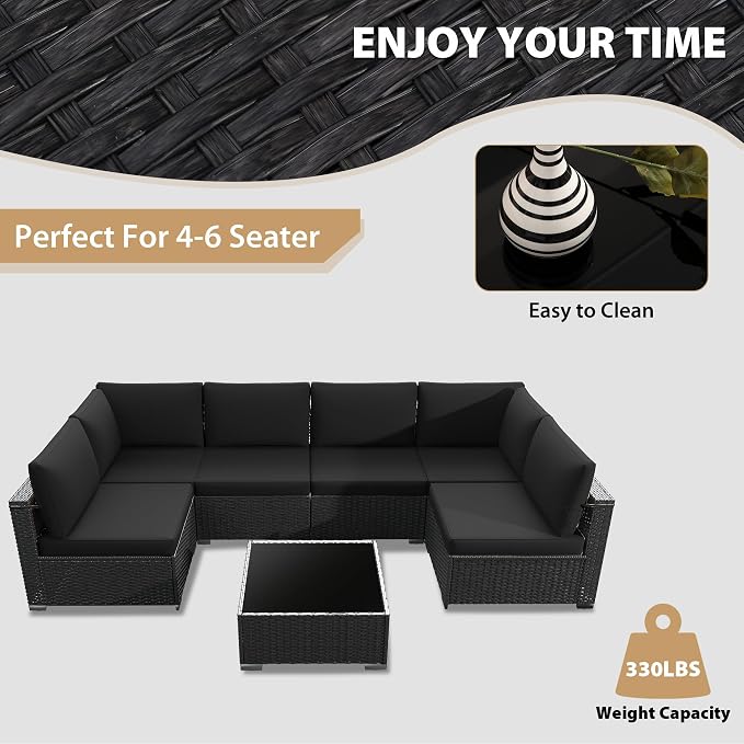 KIGOTY Patio Furniture Set, 7 Pieces Modular Outdoor Sectional Sofa, PE Rattan - Image 6