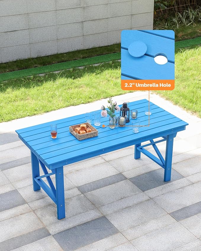 HDPE Outdoor Dining Table, 66.9” Rectangle Patio Dining Table - Image 3