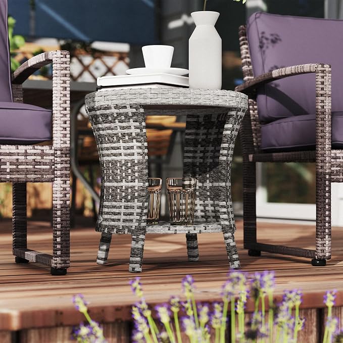 Outsunny 18" Outdoor Wicker Coffee Table, 2-Tier Patio Side Table - Image 9