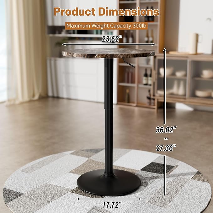 Flamaker Round Bistro Pub Table 23.6 Inch Height Adjustable 360° Swivel Bar - Image 5
