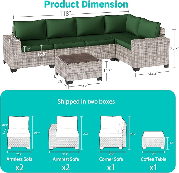 6-Piece Outdoor Patio Furniture Set Wicker Sectional Sofa Set, Patio - Image 4