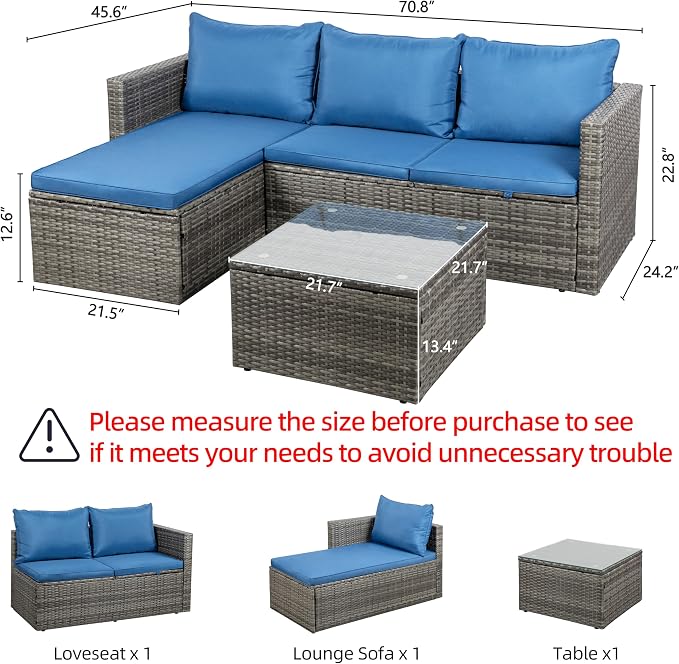 Shintenchi Outdoor Patio Furniture Sets, Small Outdoor Sofa Patio Sectional - Image 3