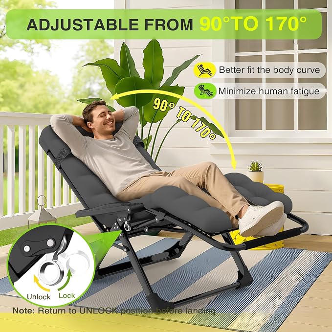 Suteck Zero Gravity Chair, Reclining Camping Lounge Chair w/Removable Cushion - Image 3