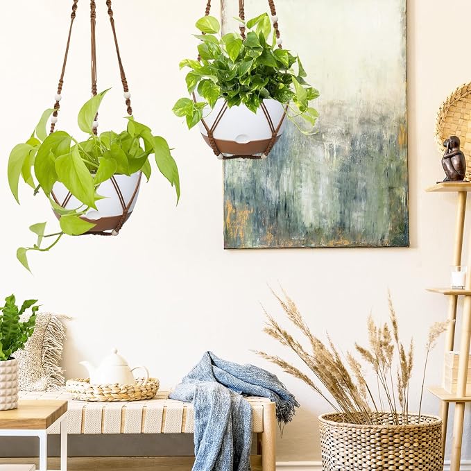 2 Pack Hanging Planters Set, 10 Inch Indoor Outdoor Hanging Plant Pot Basket - Image 2