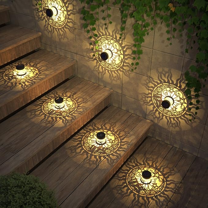 2 Pack Solar Fence Lights Metal Solar Powered Outdoor Wall Deck Lights Sun Moon - Image 4