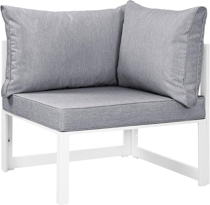 Modway Fortuna Aluminum Outdoor Patio Corner Chair in White Gray - Image 3